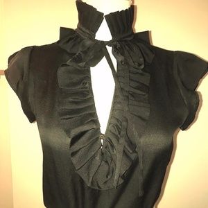 Club Monaco Black Ruffle Shirt with Tie
